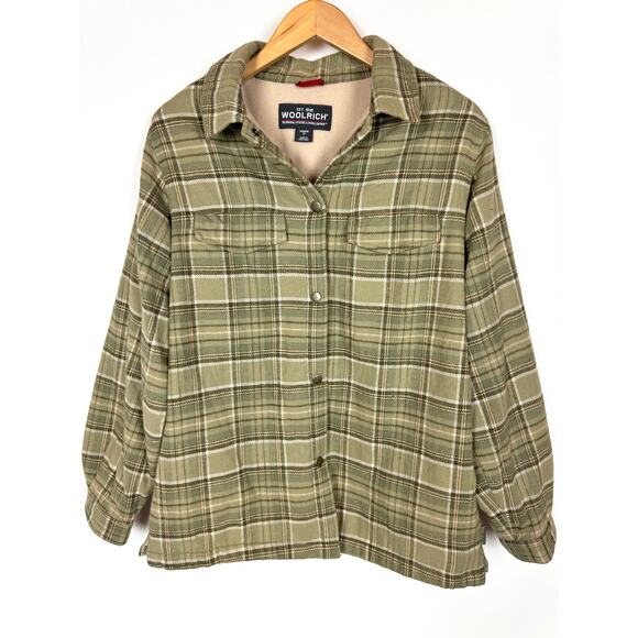 WOOLRICH Women Plaid Flannel Lined Jacket Outdoor Camping Cozy Thyme size Medium - Picture 1 of 7